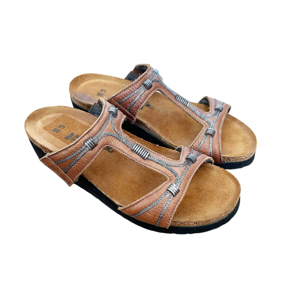 NAOT Dana T Strap Brown Leather Sandals Sz 5